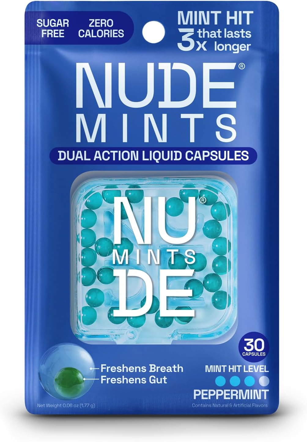 - NUDE MINTS | Dual Action Liquid Capsules | Mouth Watering Mint - Lasts 3X Longer - 3X Stronger - Extreme Bad Breath Treatment For Adults - Sugar Free, 0 Calorie - Peppermint - 5 Pack - 150 Capsules