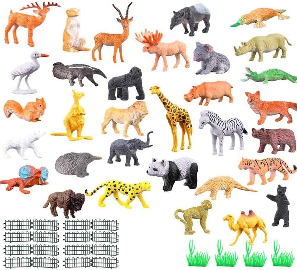JEJA Animals Figure Toy Set, 53pcs Mini Simulation Jungle Wild Animal Model Playset, Learning Resource and Party Favors Toys For Kids Toddlers