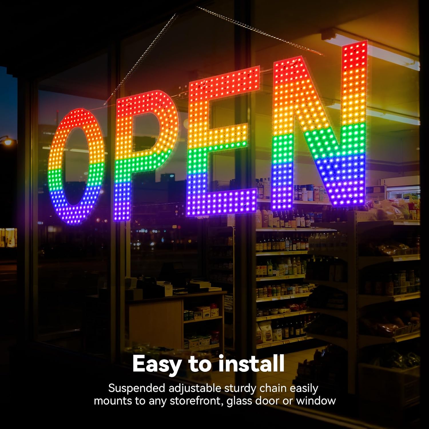 LED Open Signs for Business,40"L x 14"W Large Open Sign LED with 3 Scene Modes, Ultra Bright Adjustable Light Up Bar Sign for Storefront Window Glass Door Shop Store Salon Cafes Restaurant (Rainbow Colors)