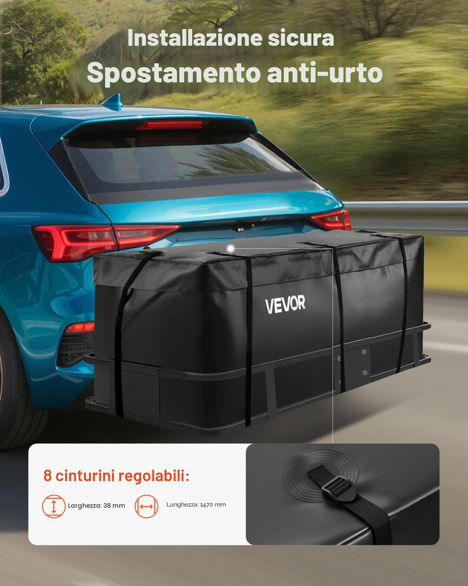 VEVOR Borsa da Trasporto per Gancio di Traino 1185 x 510 x 500 mm Borsa da Carico Resistente per Stoccaggio sul Cassone del Camion con Cinghie Rinforzate, per Cestini da Gancio per Auto, SUV e Furgoni