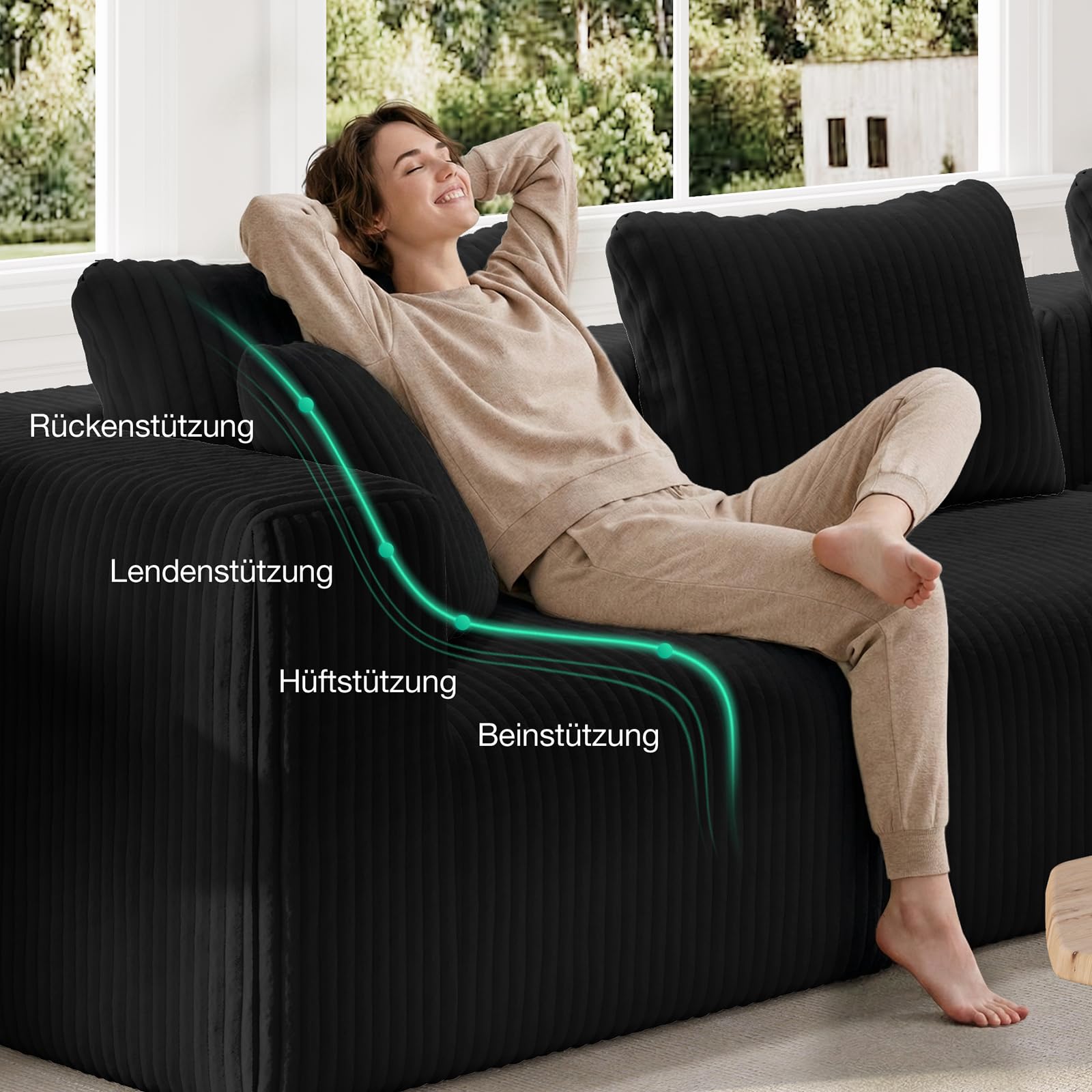 Novilla 90x90x65 cm Sofá Modular con Brazo Izquierdo en Terciopelo | Muelles Ensacados Smarts Coil®, Sin Montaje, Terciopelo Acanalado, 2 Cojines, 90x90x65 cm