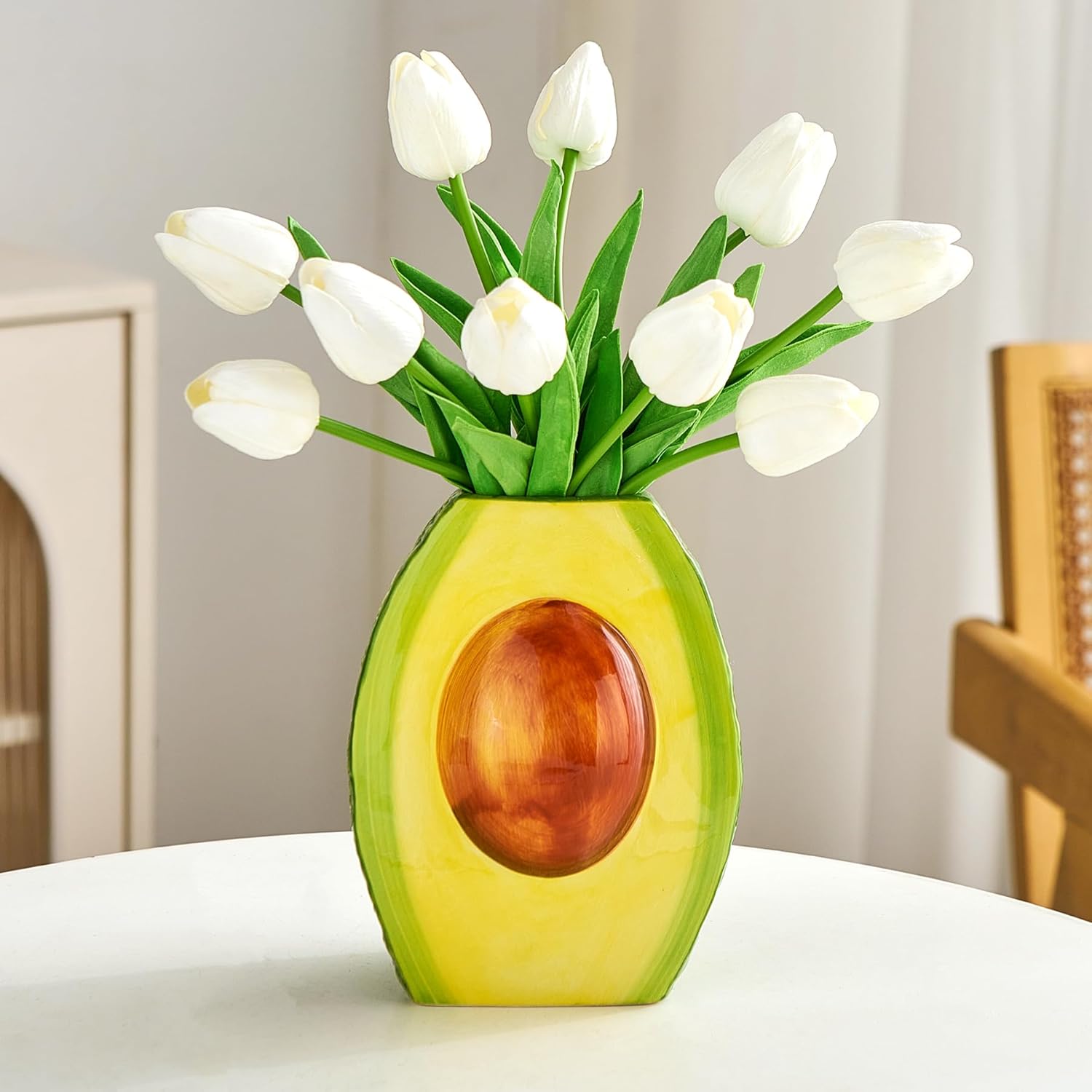 Ceramic Green Vase, Modern Cute Vase Home Decor, Avocado