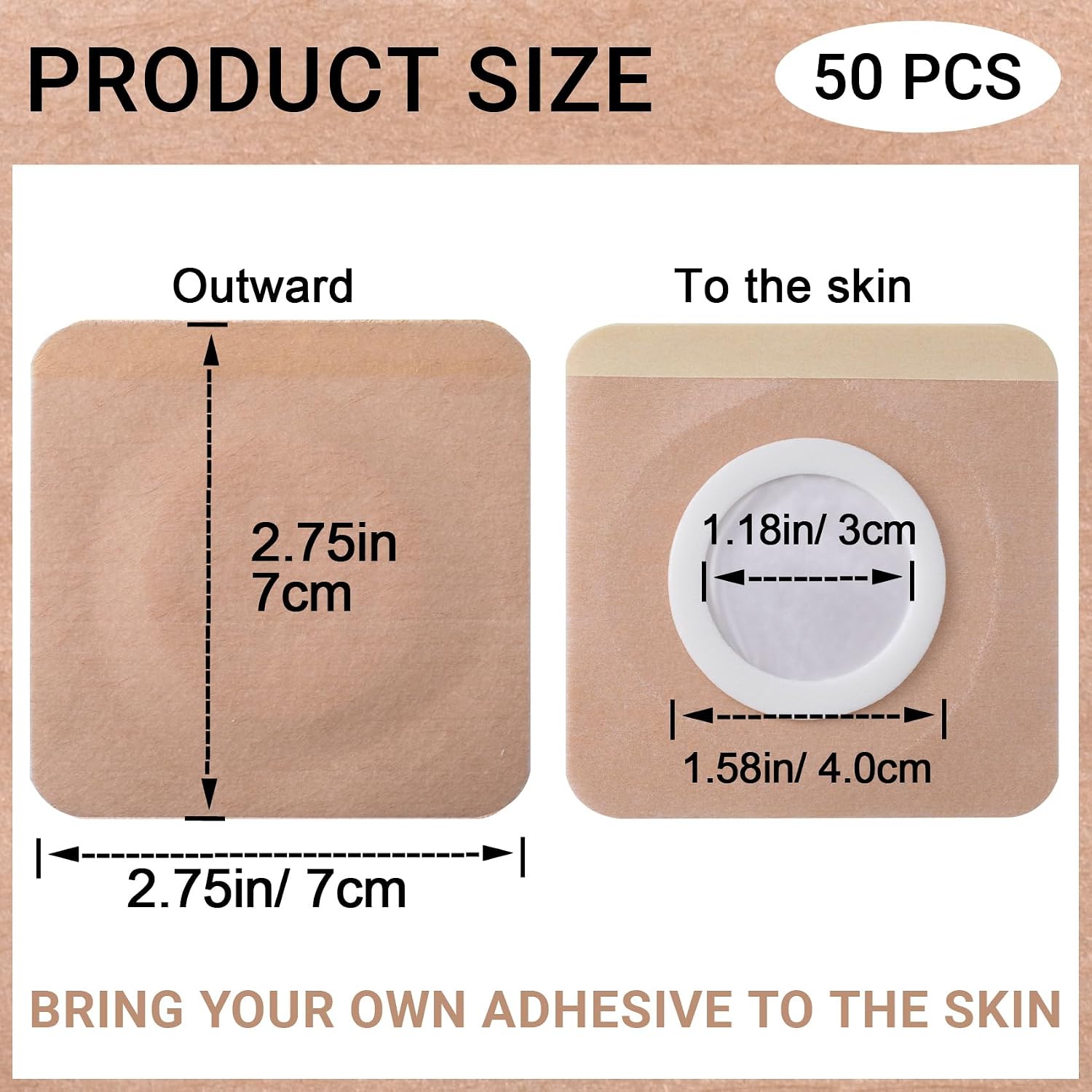 50 Pcs Castor Oil Belly Button Patch, Castor Oil Patches Belly Button, Pearlescent Film Pack Wrap, Pack for Stomach, Waist, Neck - Beige, Square (7x7cm)