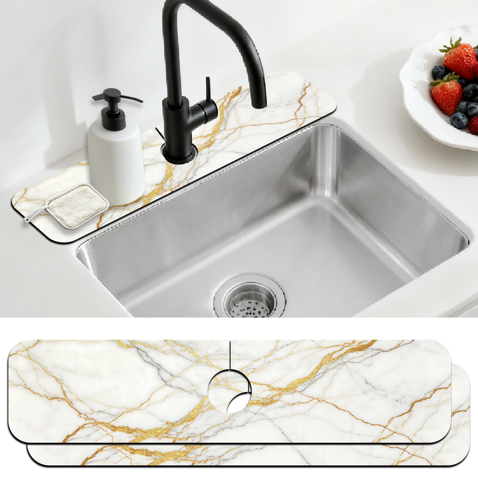 CONCHLERY 2 Pcs Graffiti Kitchen Sink Splash Guard 23.6x5.5 Inch — image 1