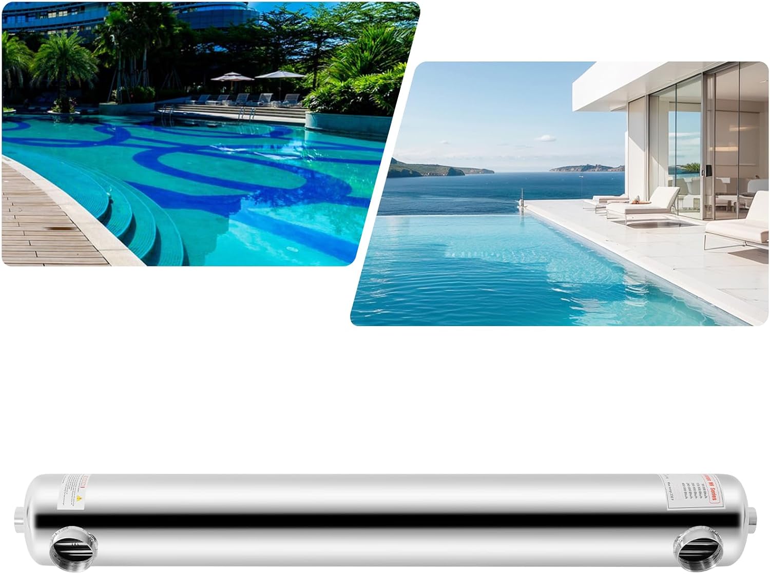 400MF Swimming Pool Heat Exchanger, Heat Exchanger for Outdoor Wood Boiler/Swimming Pool/Solar/Spa, Same Side 1070*φ133 mm Outlet, 1 "+2" FPT, 400000 Btu/h