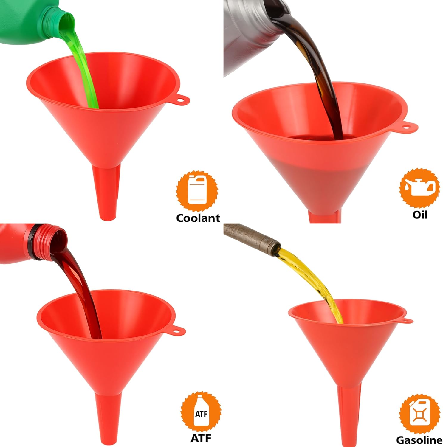 OEMTOOLS 14” Oil Filter Wrench Pliers, 2 2/5" To 5", 3 Leg Oil Filter Claw 2.4"-3.6" Filters, 4-Pc Oil Funnel Set, Oil Funnels for Automotive Use, Gasoline, Coolant, Transmission Fluid