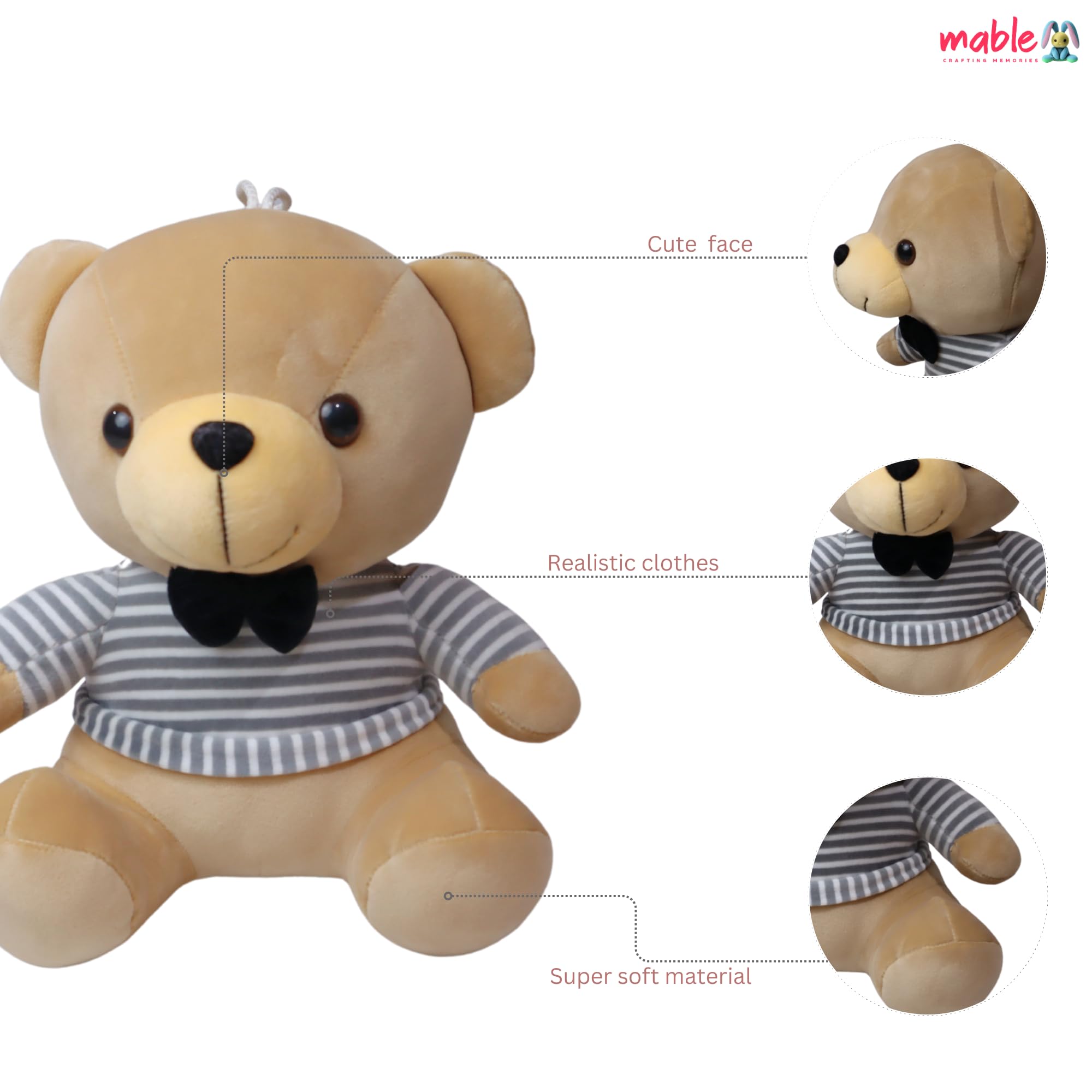 MABLE Cute Cuddly Teddy Bear | Soft Plush Stuffed Animal Toy | Huggable & Fluffy Soft Toy for Kids, Boys & Girls | Perfect Birthday & Valentine Gift for Loved Ones (30cm)