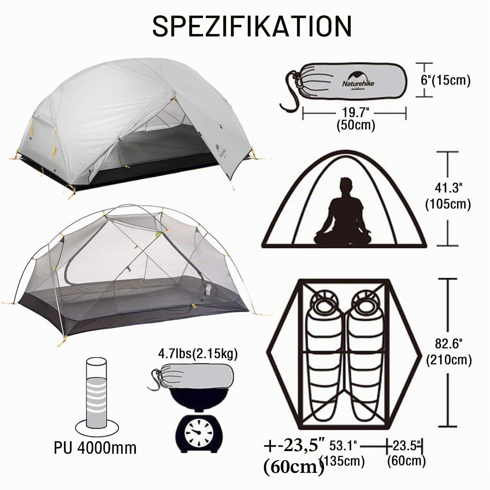 Naturehike Mongar Backpacking Camping Tent 2 Person Lightweight 3 Season Waterproof Hiking Tent Double Crossbars Easy Setup Double Layer for Hunting Outdoor Mountaineering Travel with Footprint