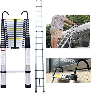 Autofather 6.2m Telescoping Ladder w/Detachable Safety Hook, Aluminum Telescopic Ladder Extension Tall Multi Purpose Loft Ladder, 150kg/330lb Capacity, Safe & Compact