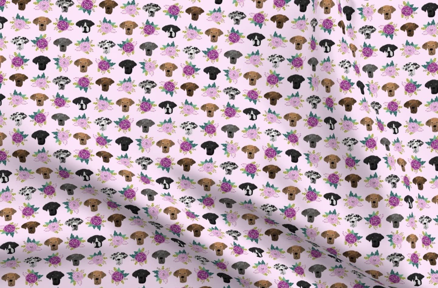 Spoonflower Fabric - Great Dane Floral Dogs Florals Head Lavender Flowers Pet Portrait Printed on Organic Cotton Sateen Fabric by The Yard - Sewing Quilting Apparel Home Decor