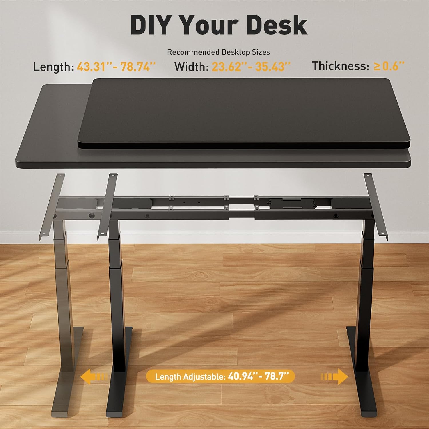 Premium Dual Motor Standing Desk Frame Plus, 3-Stage Height Adjustable Desk Frame (23.6"–49.3"), 264 lbs Capacity, Heavy Duty Sit Stand Desk for Office & DIY Workstations Black