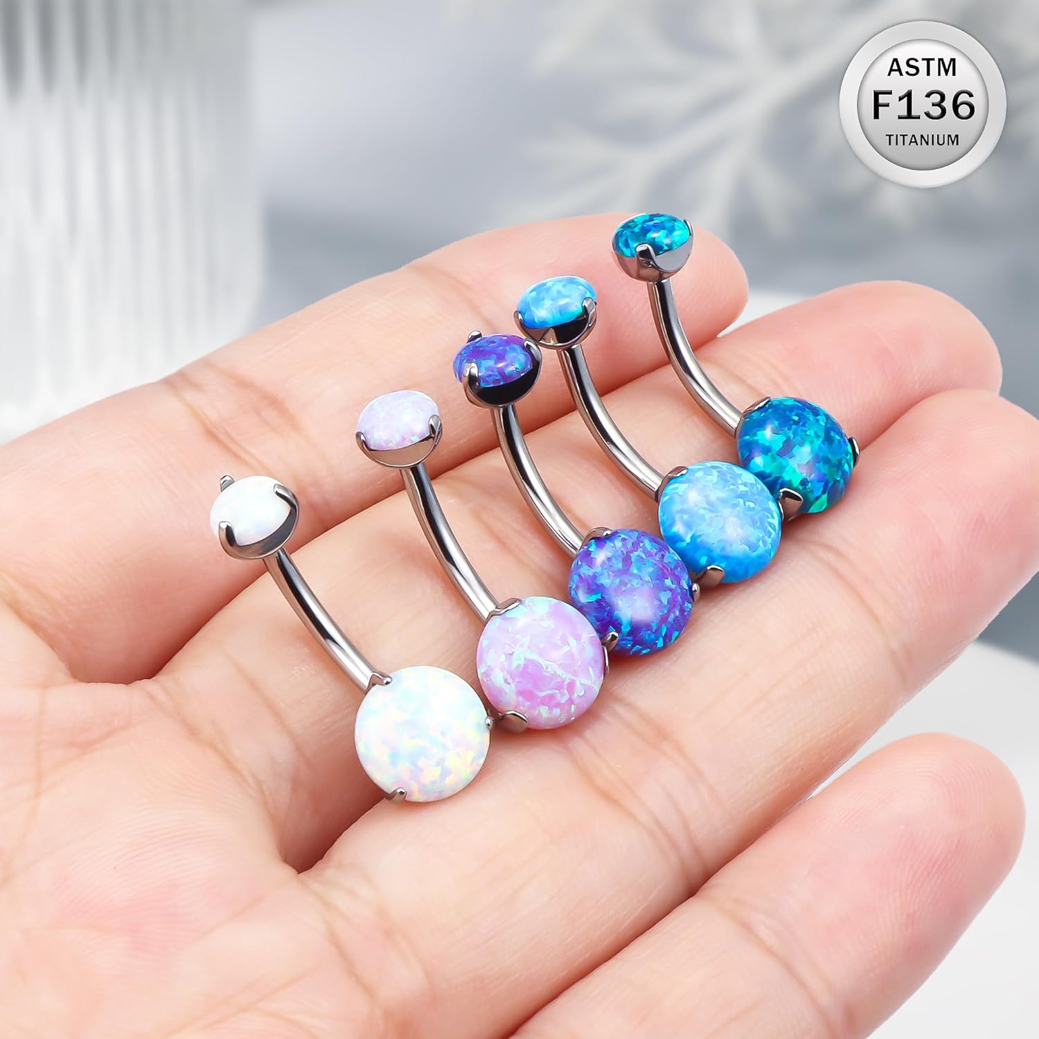 Ruifan ASTM F136 Titanium Belly Button Rings 14G Opal Round Belly Navel Rings 10mm Bar Body Piercing Jewelry Navel Ring With 1PCS Curved Piercing Taper - Image 4