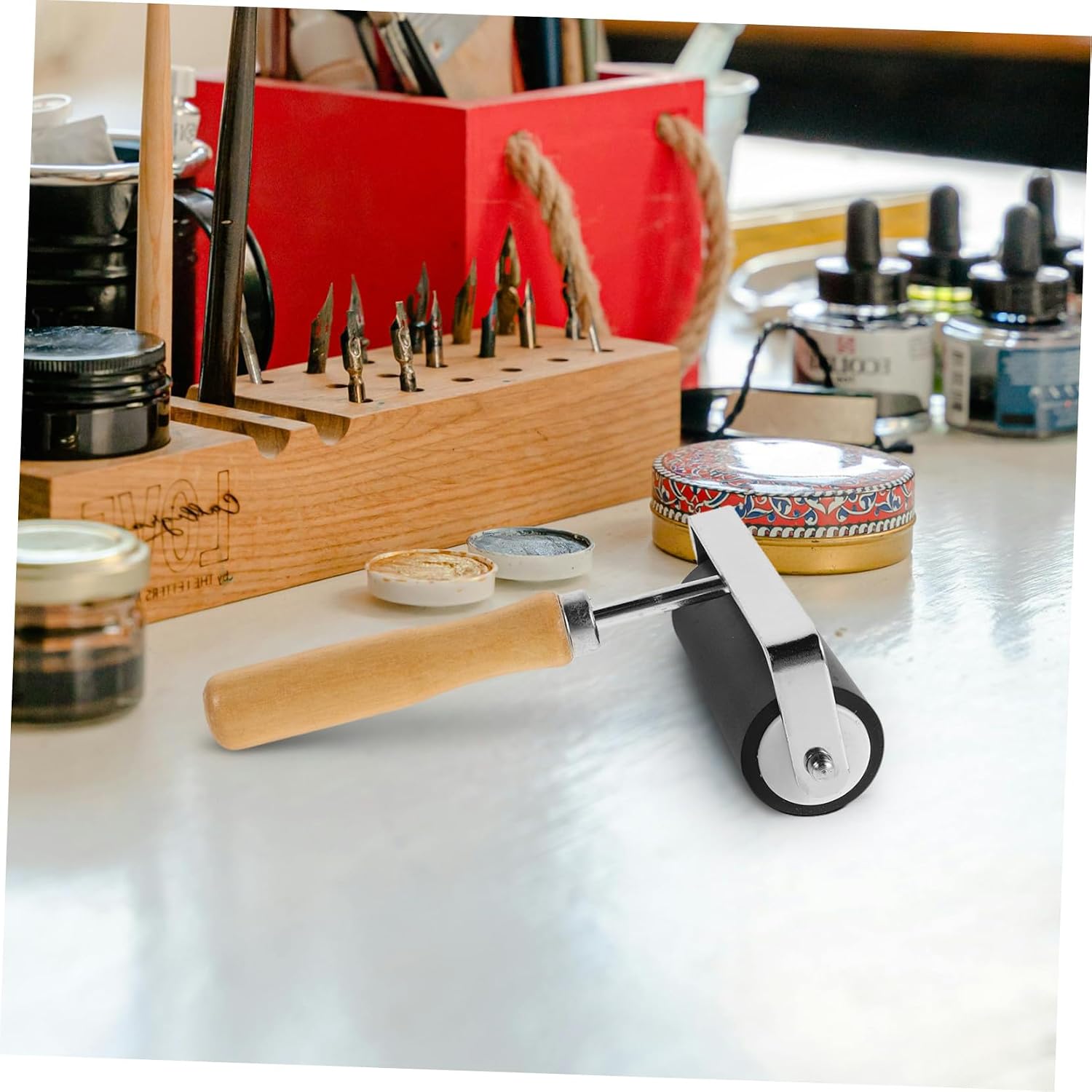 ETHZZLE Printmaking Roller Portable Art Printmaking Tools with Ergonomic Wooden Handles for Even Ink and Paint Application Smooth Surfaces Easy to Clean and Store