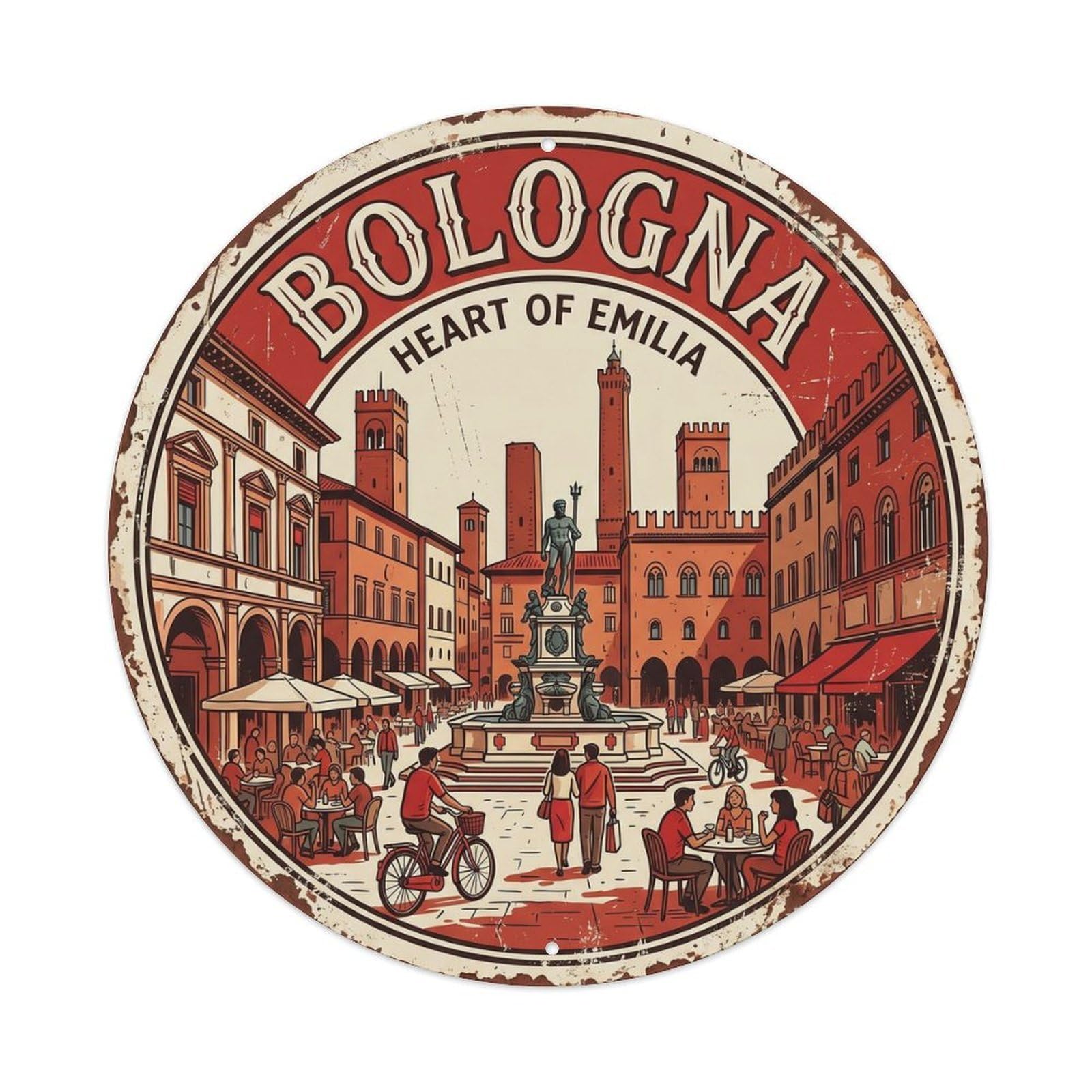 Cmhok Vintage Style Vintage Travel Historic Bologna Italy Metal Tin Sign Plaque Wall Decor For Cafe, Club, Garden Round Metal Poster 8X8inch