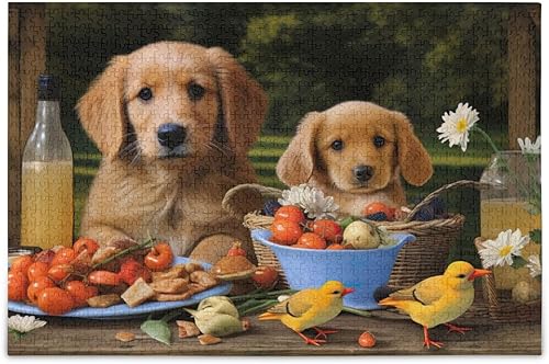 Jigsaw Puzzle 500 Pieces for Adults Kawaii Dogs and Birds Picnic Wood Puzzles Educational Brain Toys 21215437