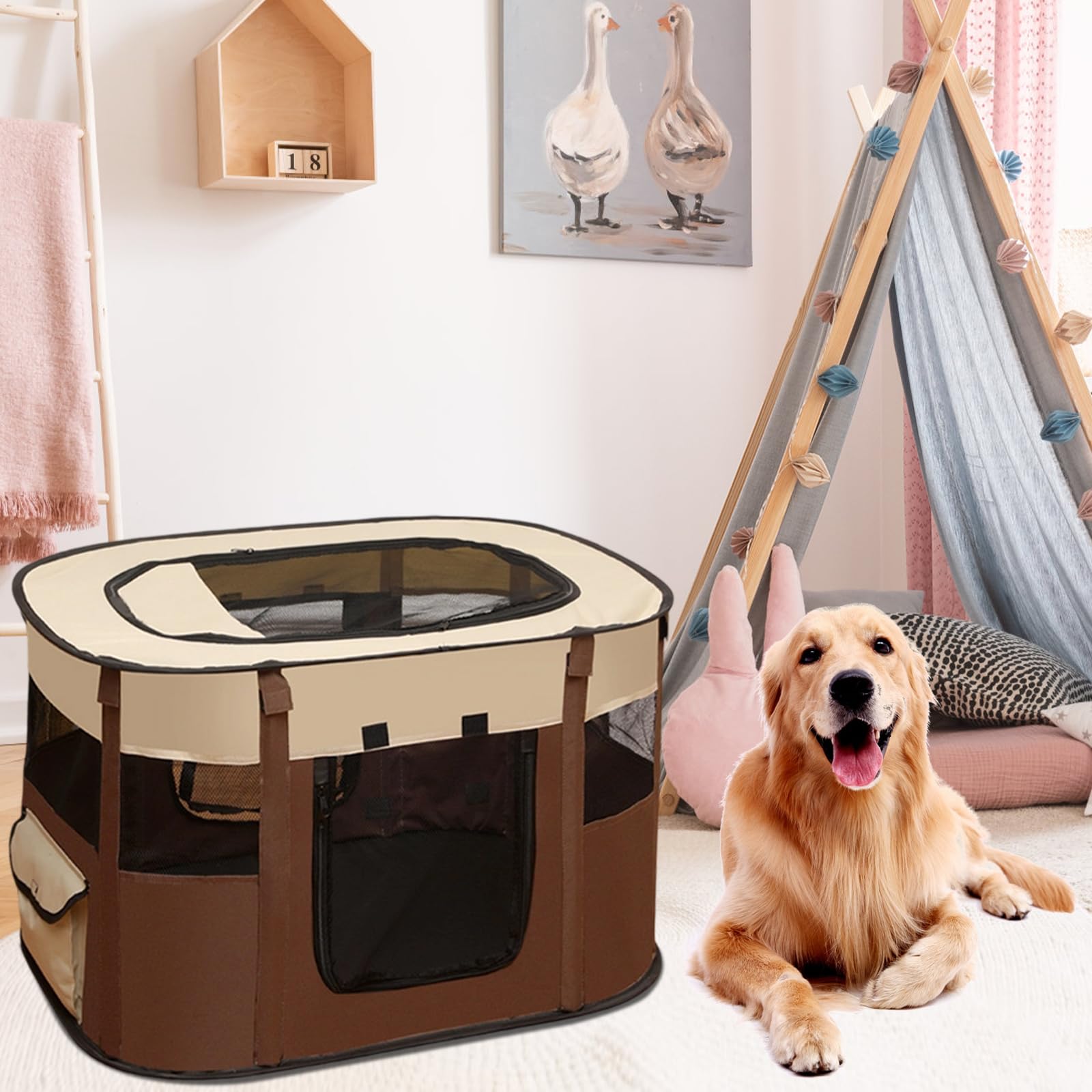 EUBSWA Recinto per cuccioli, 110x85x58cm Recinto per animali domestici per cani, gatti, conigli e piccoli animali per interni ed esterni