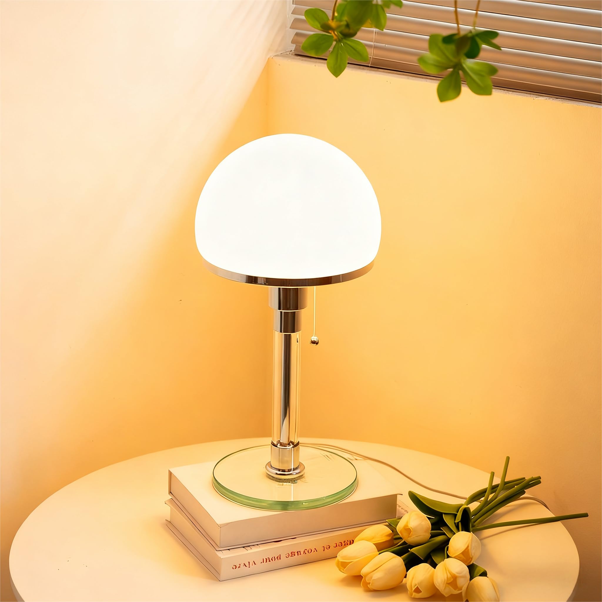 Moderne Nordische LED-Tischlampe,Pilz Lampe,Glas-Bauhaus-Tischlampe Pilzlampen Tischlampe mit 3 Helligkeitsmodi.