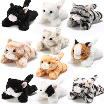 Lenwen 10 Pcs Cat Stuffed Animals Bulk Soft Cuddly Kitten Plush Sets Kittens Assorted Fluffy Stuffed Cats for Kiddos Birthday Gift Pet Party Favors StuffersProne Style