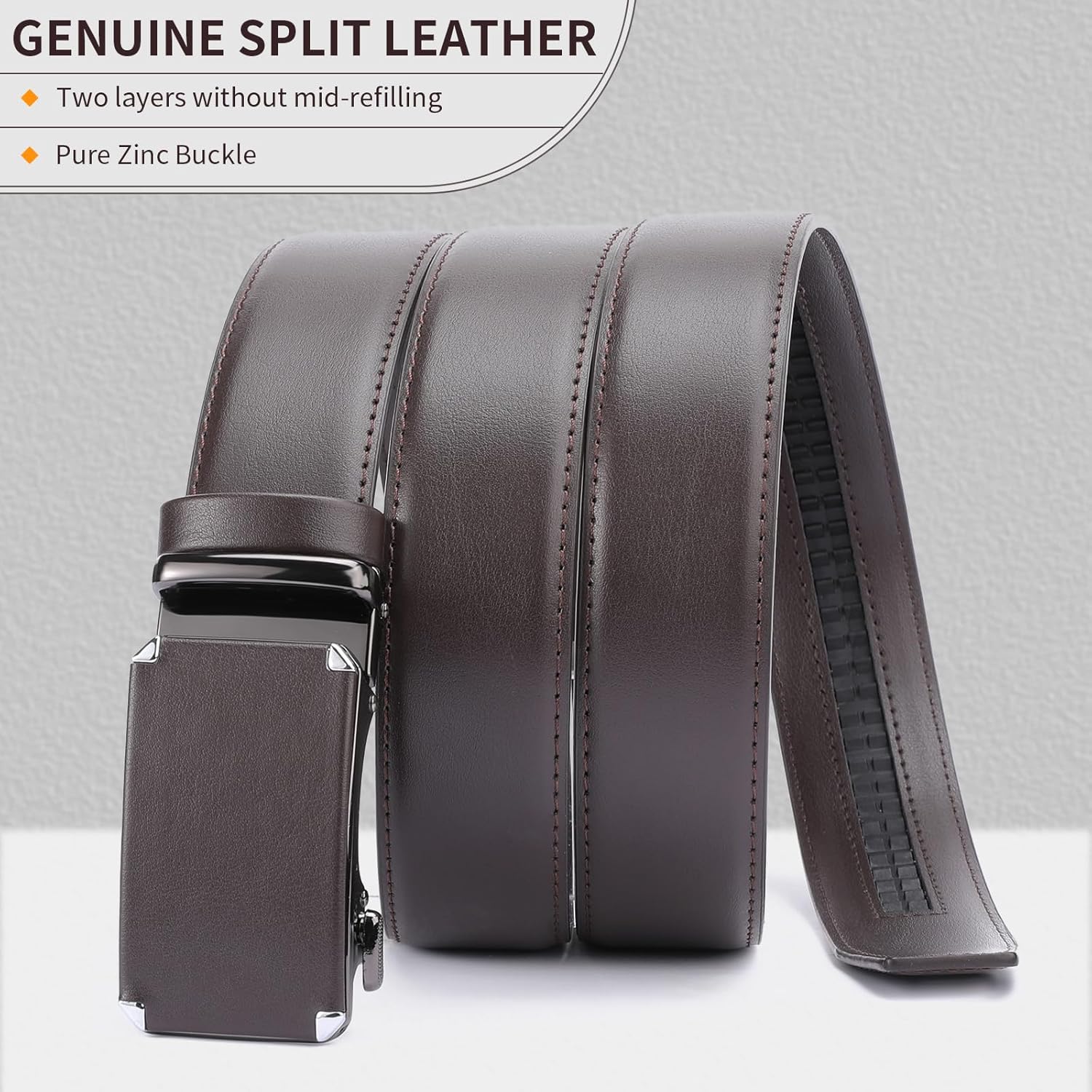 GAEKEAO Ratchet Belts for Men Dress Casual 1 3/12" Adjustable Genuine Leather Slide Buckle Designer Belt with Box Trim to Fit - Image 2