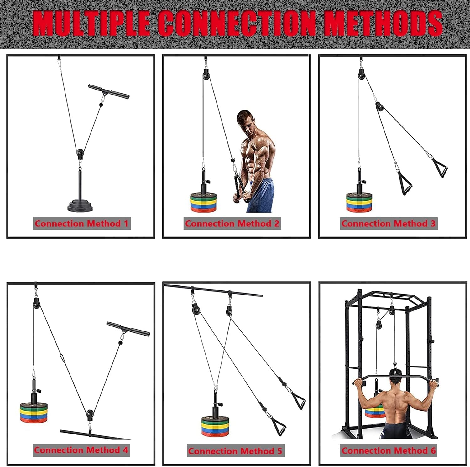 Wyciąg kablowy, fitness, trening siłowy, bicepsów, przyrząd treningowy do ćwiczeń pleców, akcesoria do sprzętu sportowego, sprzętu fitness, rolki kierunkowe, trener siłowy (3 kable + 3