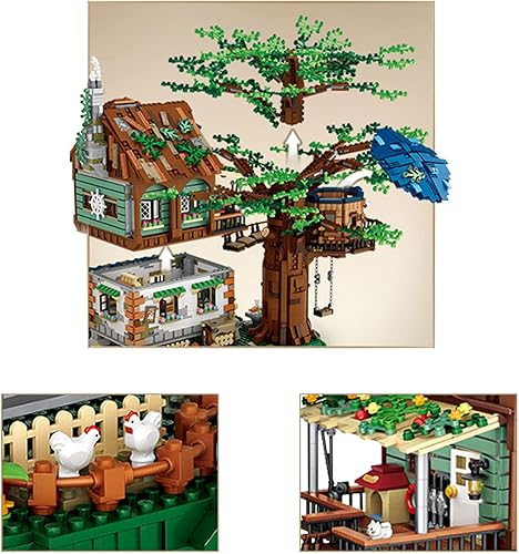 Miniatura 5 de Juego de juguetes modelo de mini ladrillos de casa de árbol, bloques de construcción de casas forestales, juegos de vista de calle, mini bloques