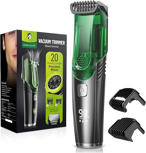 PUENBKO Vacuum Beard Trimmer for Men: Cordless Electric Trimmer for Less Mess - 