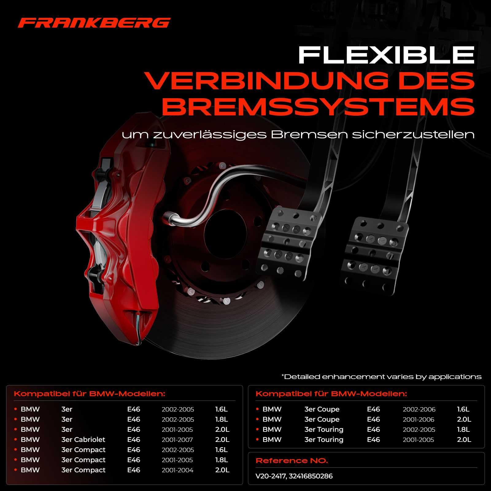 Frankberg Hydraulikschlauch Lenkung Kompatibel mit 3er E46 316i 318i 1.6L-2.0L 2001-2005 3er Cabriolet E46 318Ci 2.0L 2001-2007 3er Compact E46 Replace# 32416850286