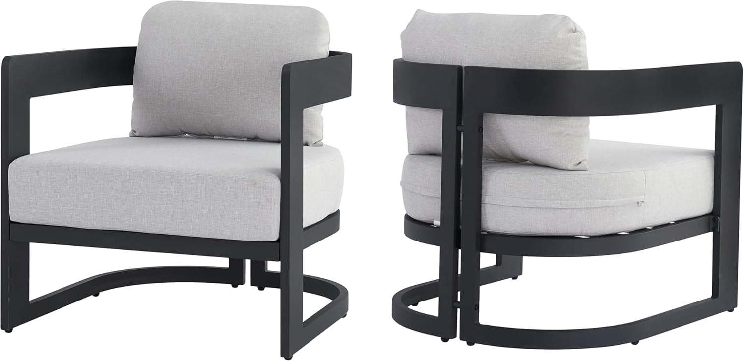Christopher Knight Home Ellyn Set of 2 Outdoor Club Chair with Cushions, Aluminium Lounge Chair with Ergonomic Back and Plush Seat, Side Chair for Garden, Balcony, or Poolside, Dark Grey + Light Grey