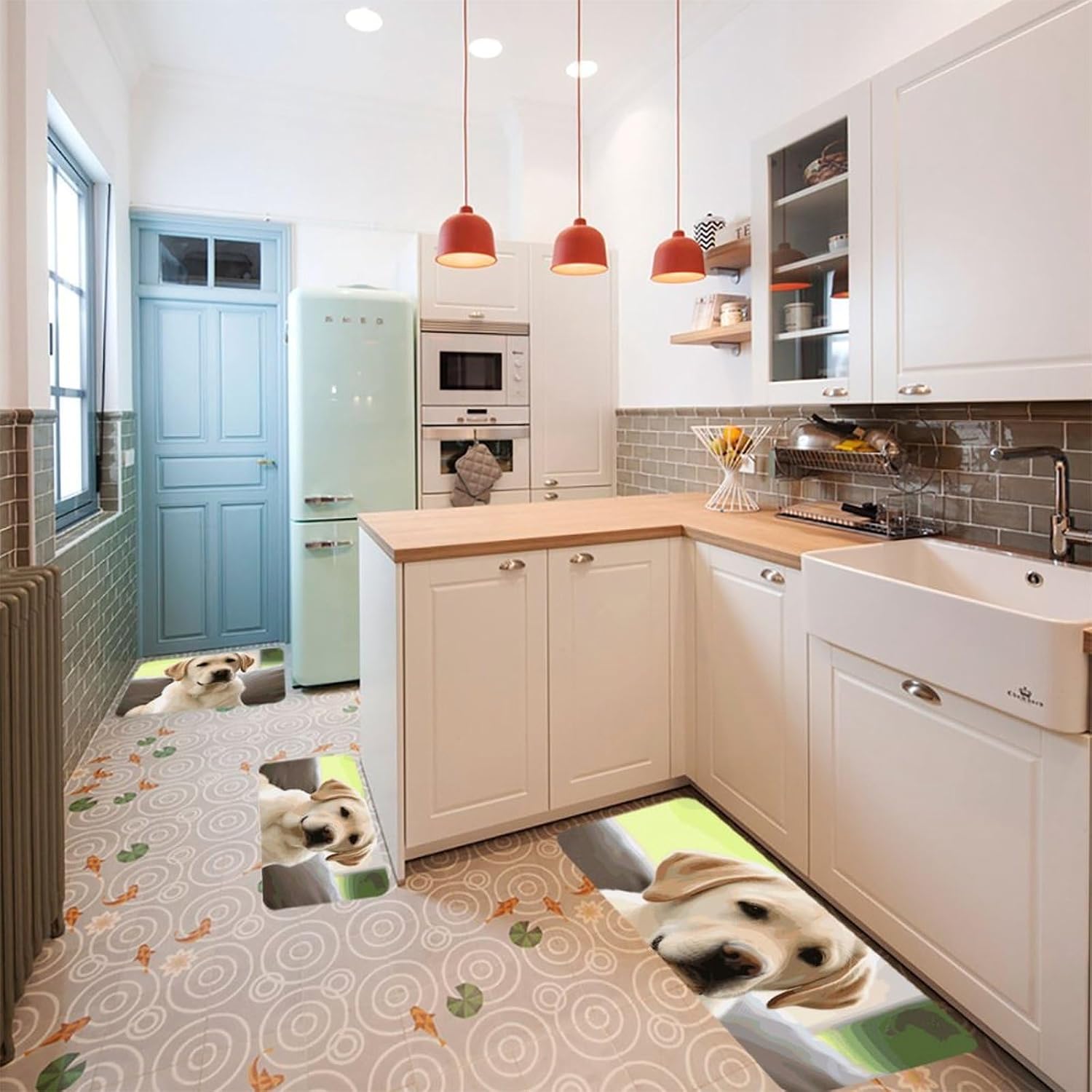 Cute Labrador Dog Kitchen Mats for Floor 3 Pcs Kitchen Rugs