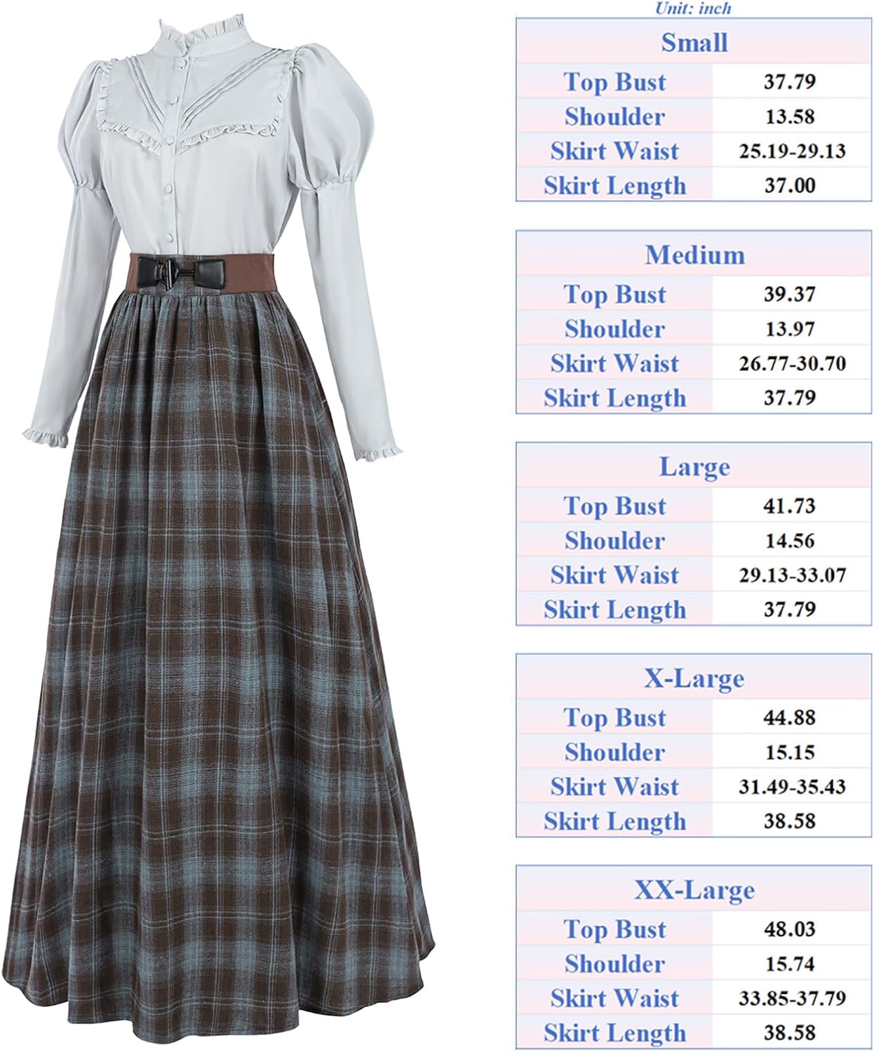LTAKK Victorian Dress for Women Plaid Edwardian Renaissance Dresses Vintage Tartan Skirt