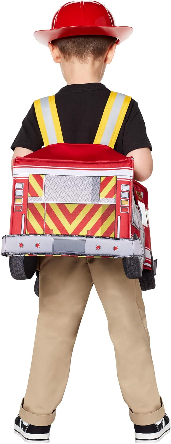 Spirit Halloween Light-Up Firetruck Piggyback Costume | Firefighter Costume | Ride-Along Costume | Occupation Outfit