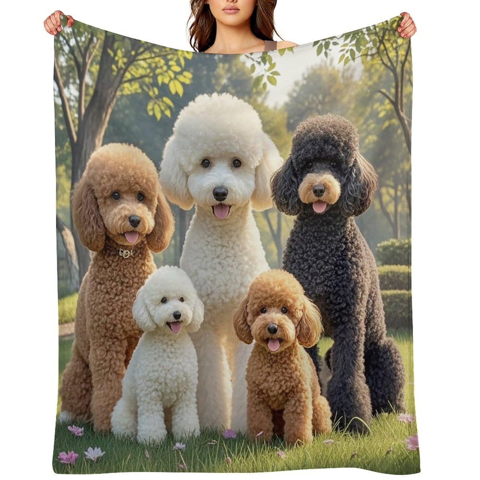 Flannel Poodles Dogs Throw Blanket for Couch Super Soft Fuzzy Cozy Flannel Blankets No Shed No Pilling FAnti-Static Winter Bed Blanket Decorative and Giftable Blankets
