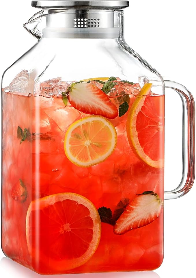 1 Gallon Square Glass Pitcher with Lid and Spout, Borosilicate