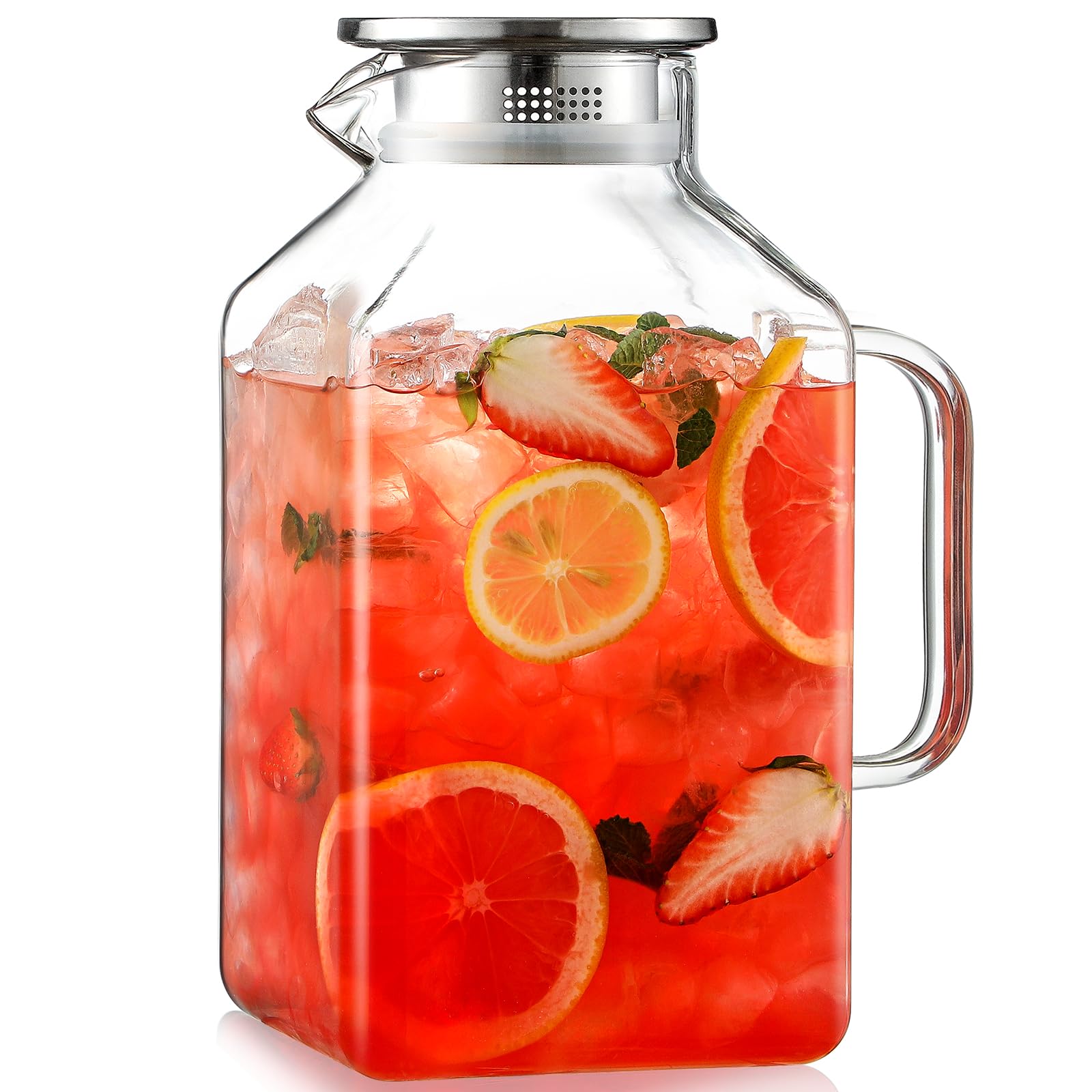 Photo 1 of 1 Gallon Square Glass Pitcher with Lid and Spout, Borosilicate Glass Carafe for Hot/Cold Drink, Water Pitchers with Handle for Fridge, Extra Large Jug for Iced Tea, Coffee, Juice, Beverage
