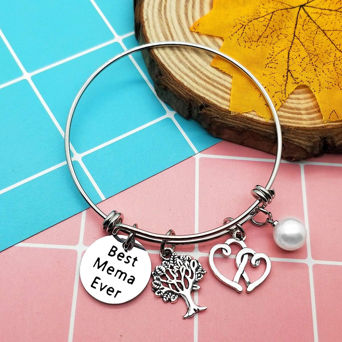 Mother's Day Gift for Mema Grandma Bracelet from Granddaughter Grandson Christmas Thanksgiving Valentine Day Birthday Gifts for Grandmother Grandma from Grandchildren Expandable Wire Bangle Bracelet - Image 6