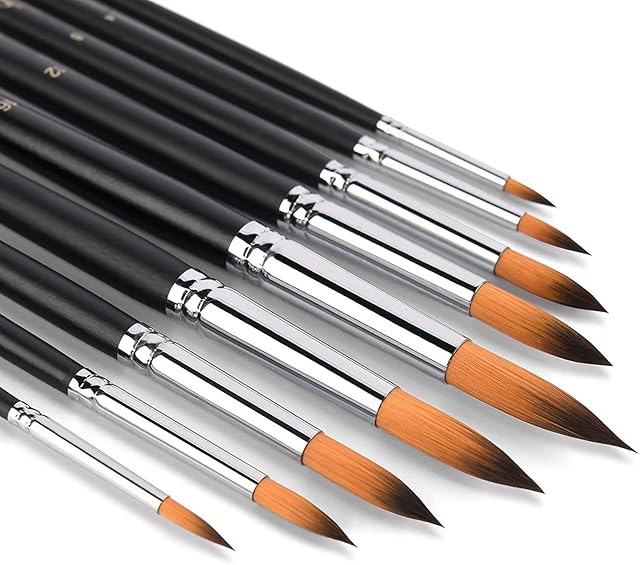 Fuumuui Artist Paint Brush-9Pcs Sable Weasel Hair Round Tip Tipped Paint Brushes Set Birch Long Handle for Watercolor, Acrylic and Liner Painting