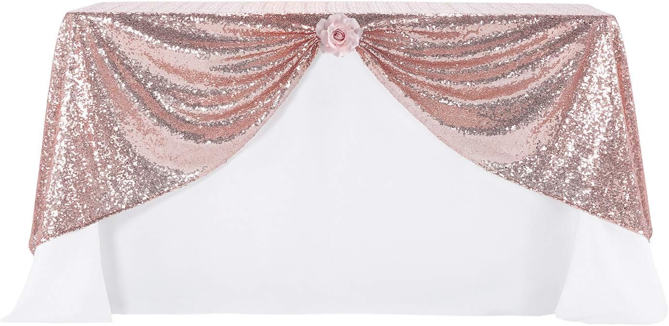 Peomeise Rose Gold 50"X80" Sequin Tablecloth Overlay for Wedding, Party Decorations