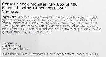 Center Shock Monster Mix Box of 100 Filled Chewing Gums Extra Sour - imported by DFB