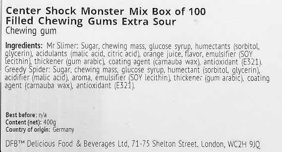 Center Shock Monster Mix Box of 100 Filled Chewing Gums Extra Sour - imported by DFB