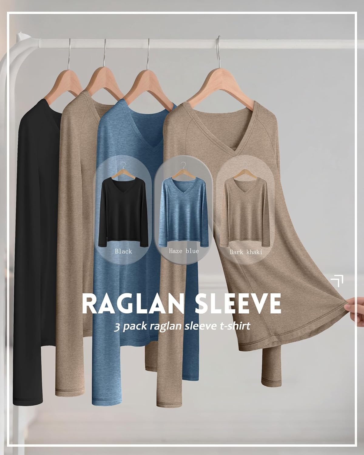 3 Pack Women's Long Sleeve T Shirts V Neck Raglan Tunic Tops Loose Casual Basic Tee Fall Winter Ladies Outfit - Image 3