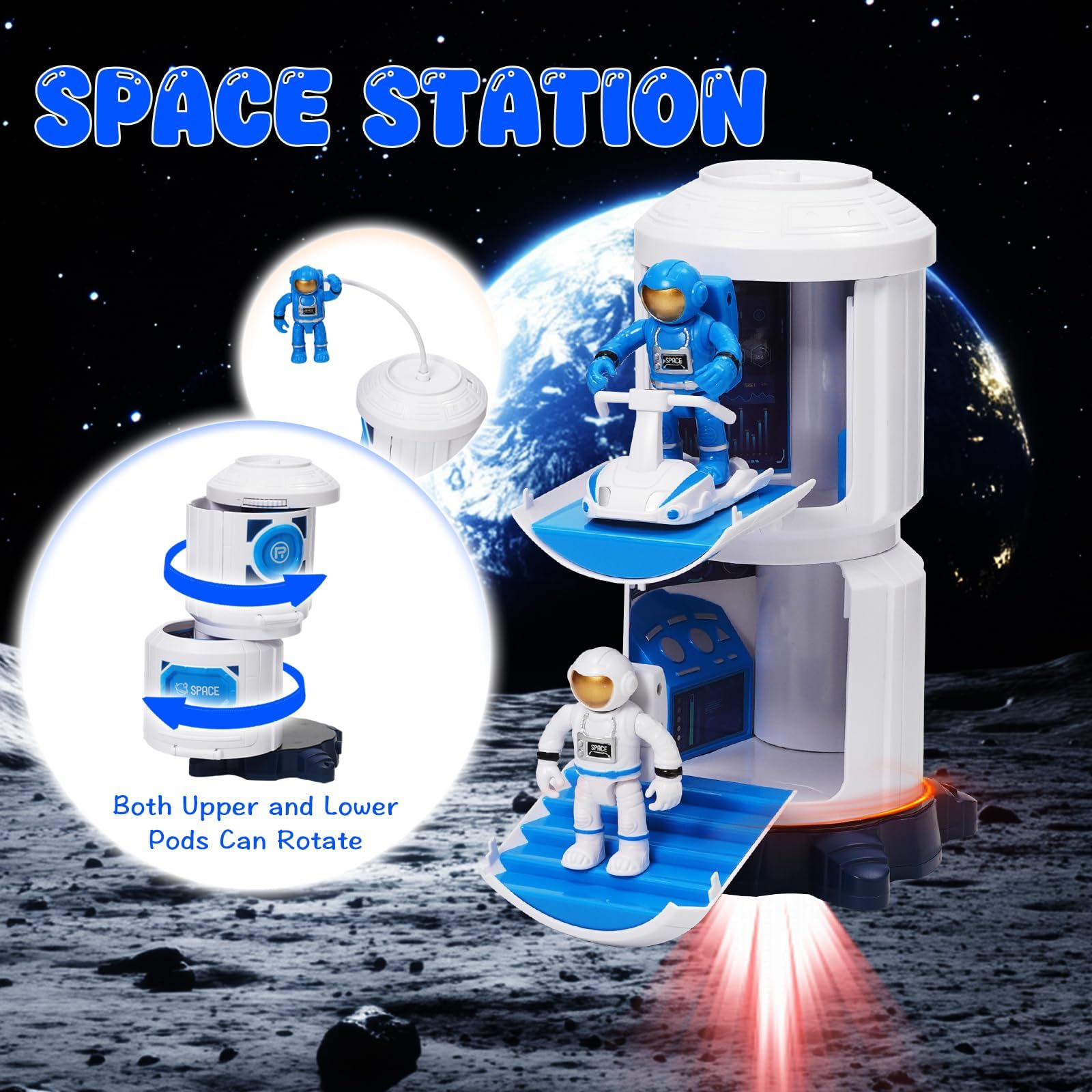 Jouet de navette spatiale pour enfants, jouet de vaisseau spatial avec effets lumineux et sonores, jouet spatial avec station spatiale, navette spatiale, rove spatiale et astronautes