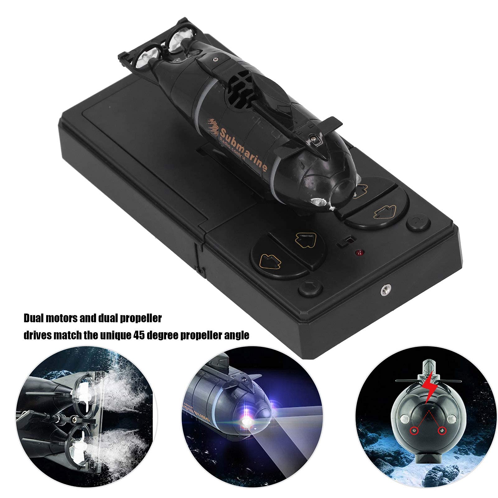 Barco de Control Remoto Inalámbrico 2.4G Barco de Buceo Eléctrico Submarino de 6 Canales de Juguete(Negro)