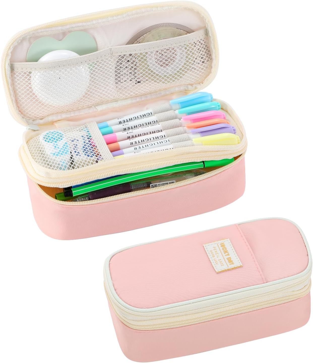 Pencil Case for Girls Kids Teens Adults Large Pencil Bag with Zipper Pencil Pouch Big Stationery Organizer Pencil Box for School Supplies Pink