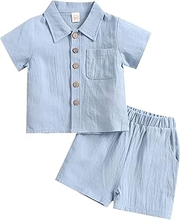 Domisola Baby,Clothing,Baby Boys 0-24m,Outfits & Clothing Sets Toddler Kids Baby Boy Clothes Set Cotton Linen Short SleeveButton Shirt Tops Shorts Pants Summer 2 Piece Outfits