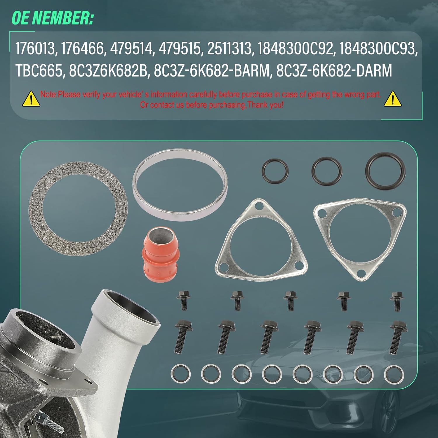 Turbo Turbocharger Kit with Gasket Low Pressure Compatible with Ford F-250 F-350 F-450 F-550 Super Duty 2008-2010, 6.4L, Replace# 8C3Z6K682B