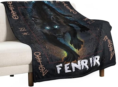 Manta vikinga con patrón de mitología nórdica para sofá y cama, manta de franela suave y cálida para primavera, verano, otoño (color  lobo Fenrir A,