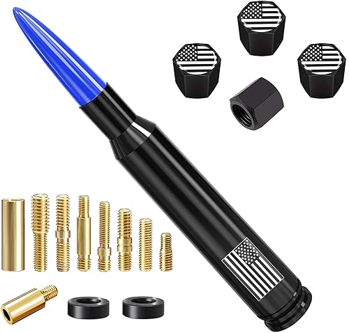 Antena de bala para camión con tapas de vástago de válvula, diseño de bandera estadounidense, mástil para GM Chevy Silverado 1500 2500 3500 HD Ford