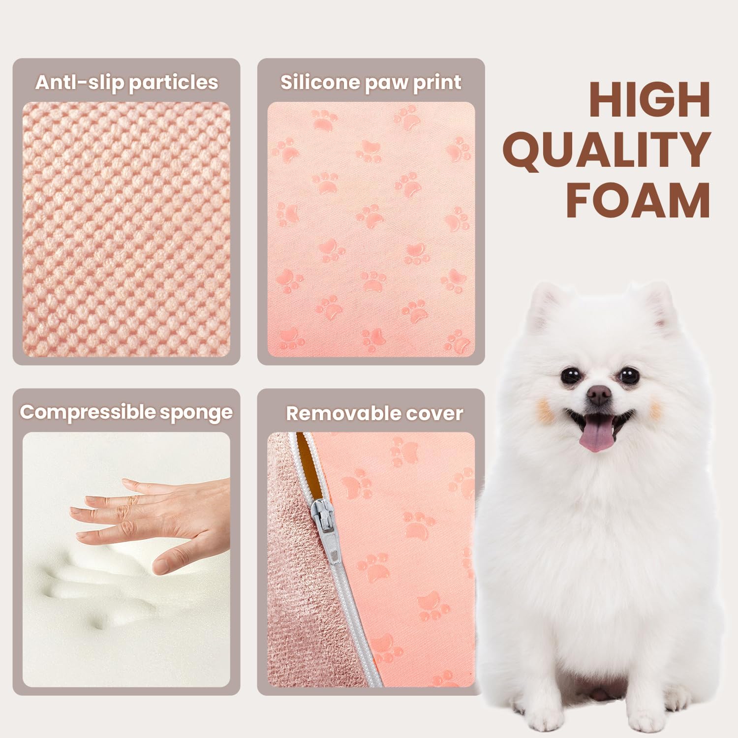 Dog Stairs for Small Dogs, 3 Tiers High Density Foam Dog Ramp, Extra Wide Non-Slip Pet Steps for High Beds Or Couch, Soft Foam Doggie Ladder for Dogs Injured, Older Pets, Small Cats