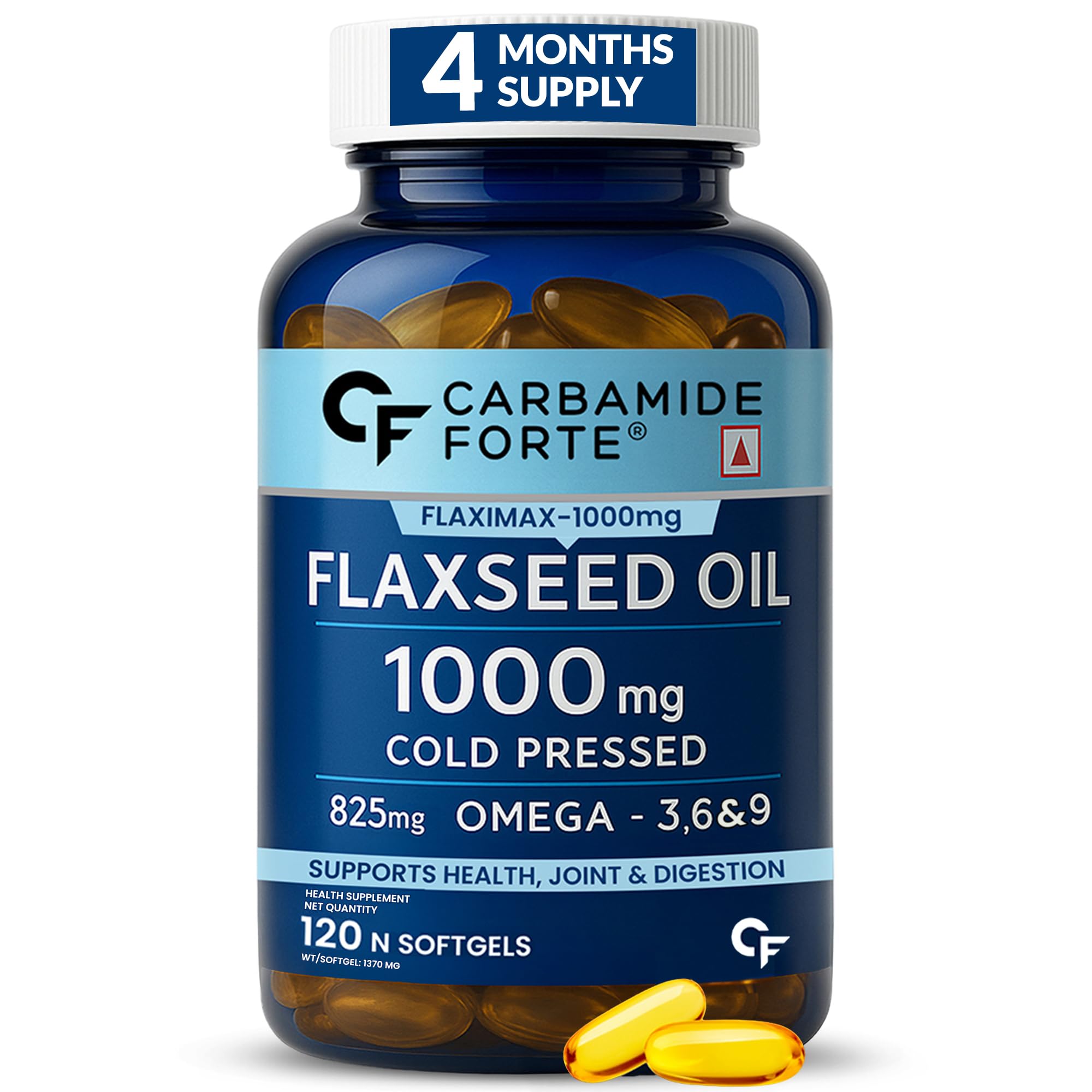 Carbamide Forte Cold Pressed Organic Flaxseed Oil Omega 3 6 9 Capsules (1000mg) - 120 Capsules