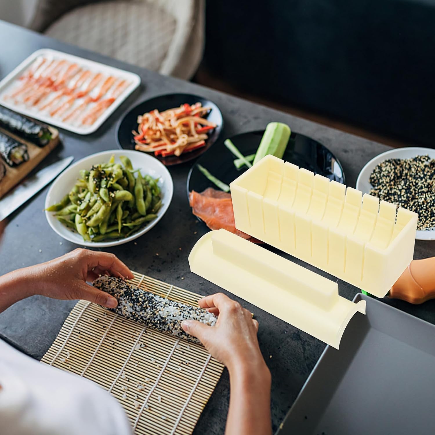 Sushi Making Tool Rice Roll Mould 3pcs Set Base and Lid for DIY Sushi and Vegetable Rice Balls for Home Cooking